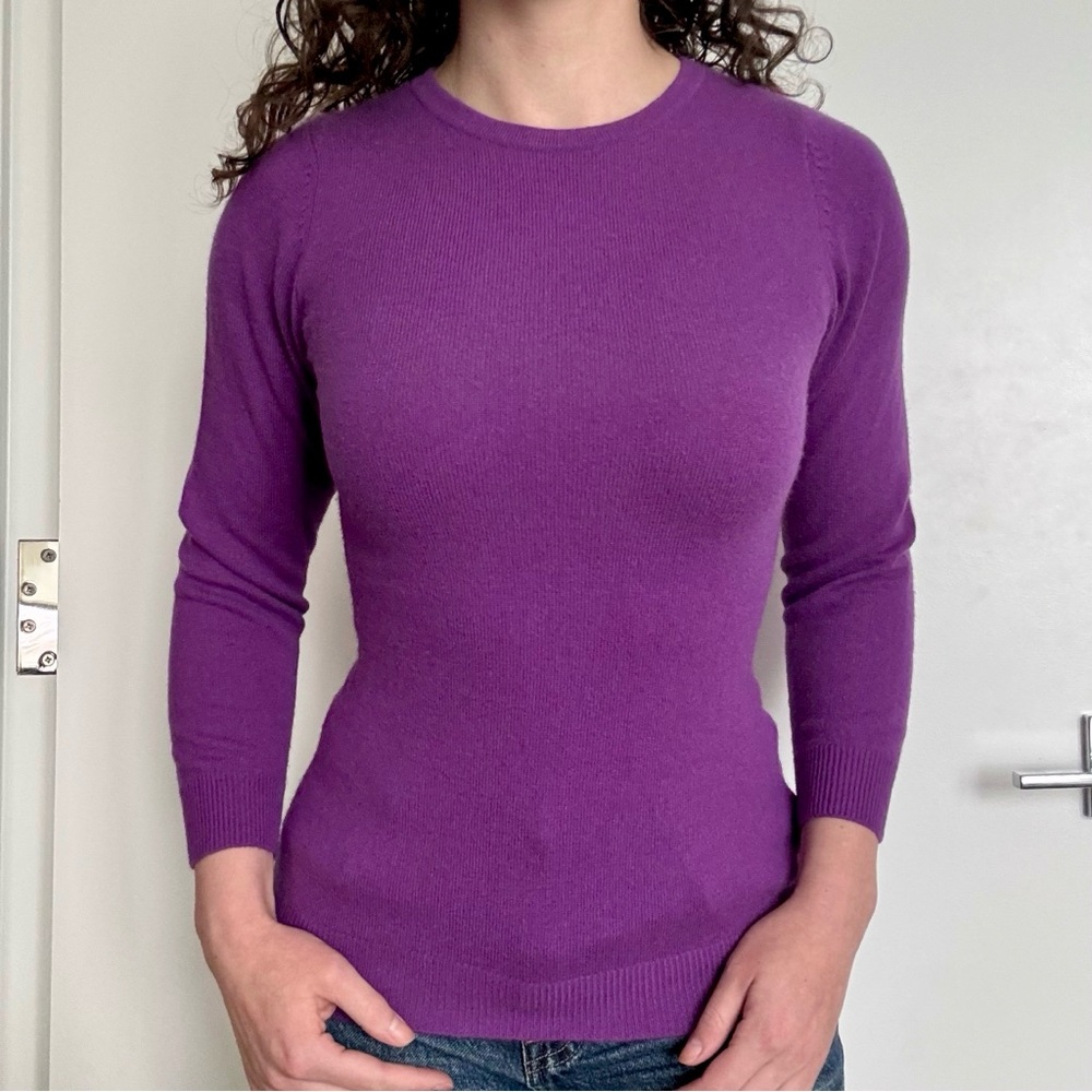 Marchbrae Purple Cashmere Sweater 3/4 Sleeve Easter Spring Barney Quiet Luxury